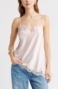 Open Edit Lace Trim Satin Camisole