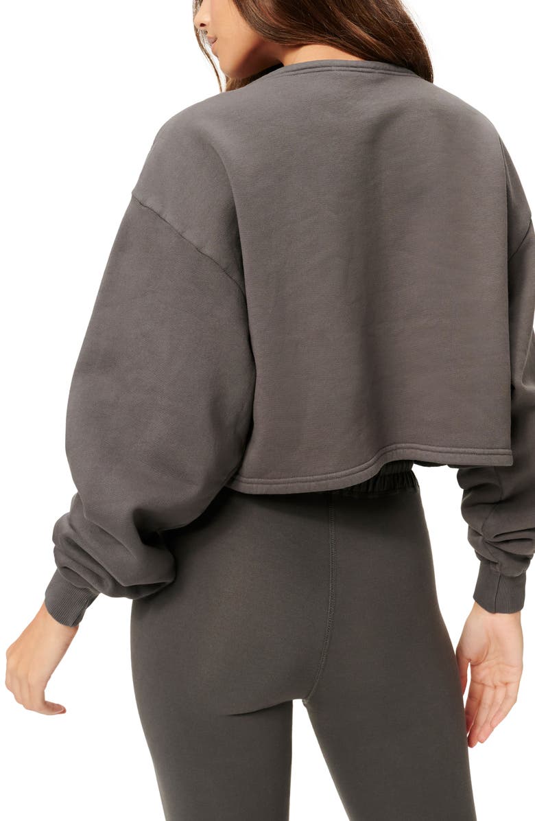 Good American Collarless Half Zip Sweatshirt, Alternate, color, Shadow001