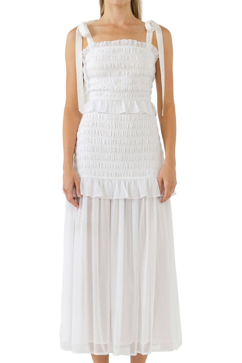 Smocked Drop Waist Maxi Dress, Alternate, color, WHITE