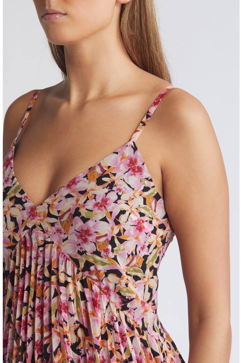 Floral Pleated Sundress, Alternate, color, BLACK- PINK TIA TROPIC