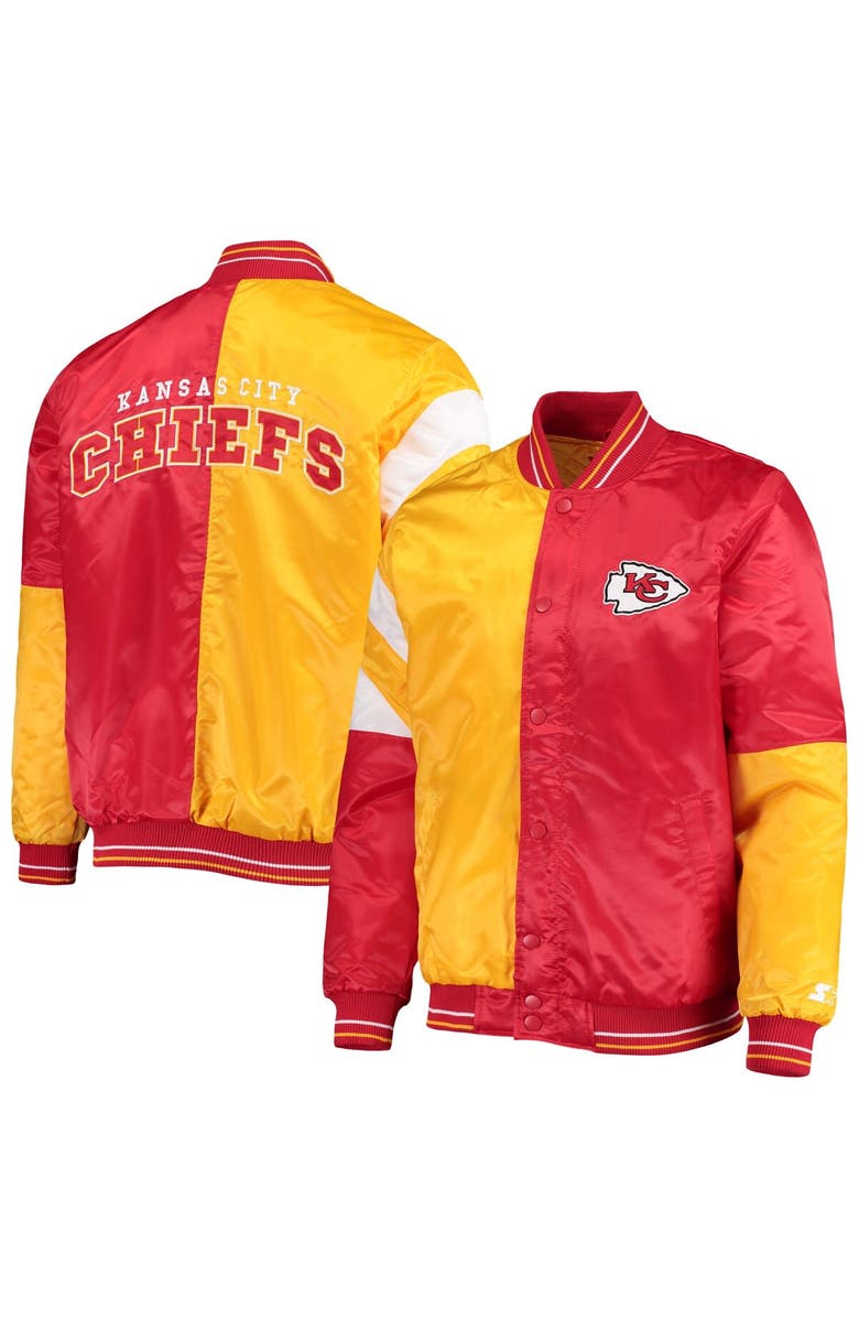 STARTER Men's Starter Red/Yellow Kansas City Chiefs Leader Varsity Satin Full-Snap Jacket, Main, color, 