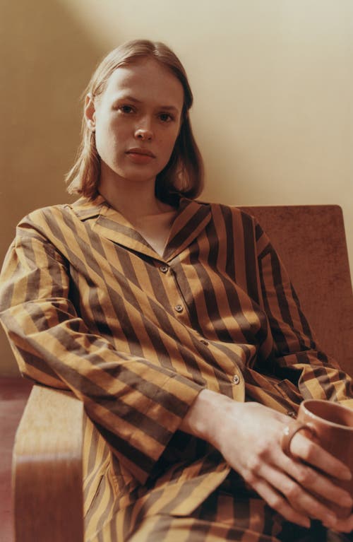 MANGO MANGO COTTON STRIPED PAJAMA SHIRT 