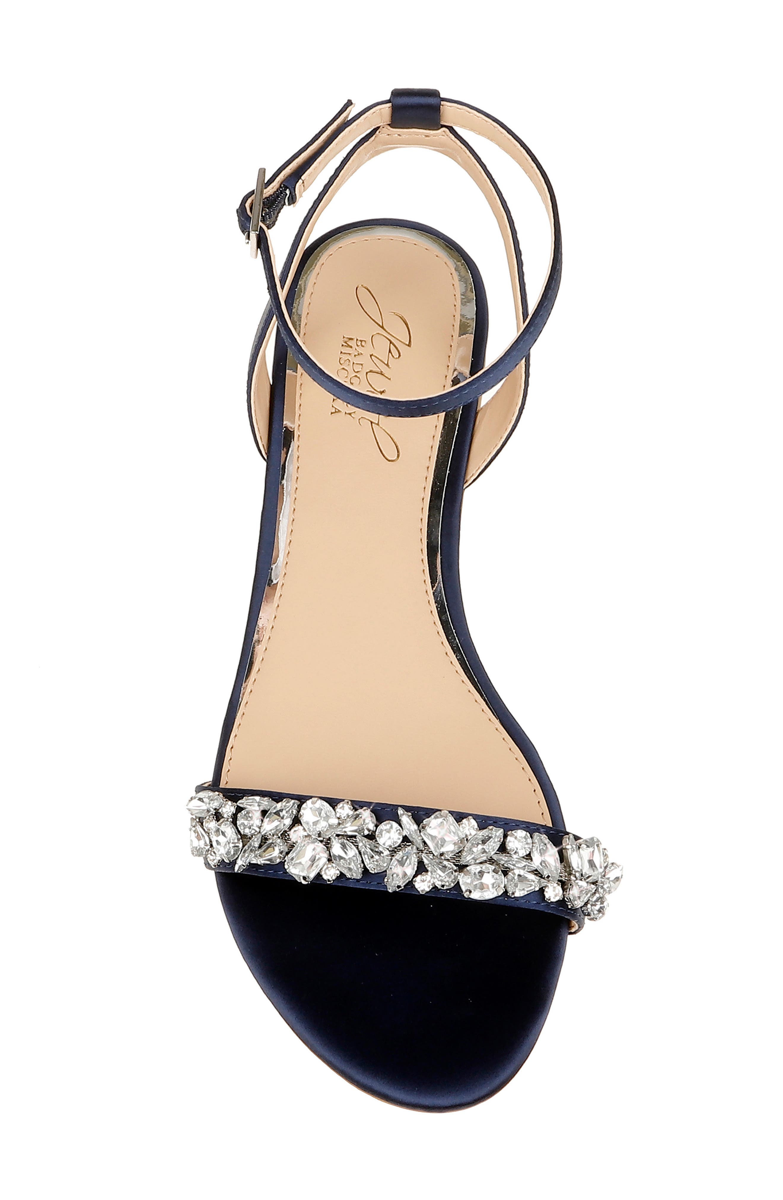 Jewel Badgley Mischka Ohara Ankle Strap Sandal, Alternate, color, Navy Satin