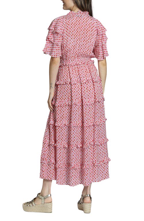 Apny Tiered Ruffle Maxi Dress In Red Multi