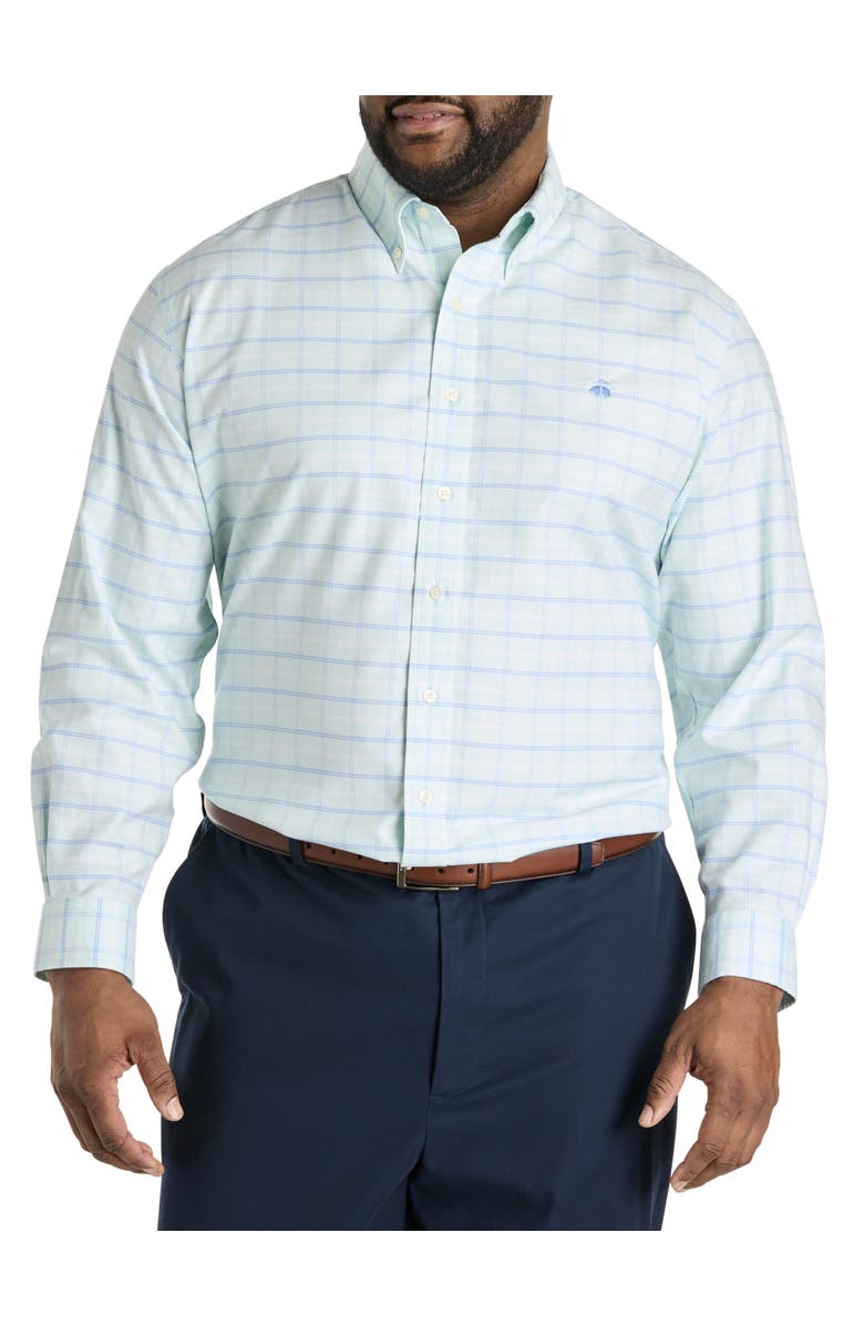 B+T Essentials Fit by Dxl Big & Tall Non-Iron Oxford Check Sport Shirt, Alternate, color, Bleached Aqua