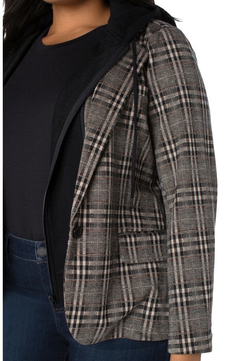 Plaid Boyfriend Blazer with Removable Hood, Alternate, color, BLK+TAN FL