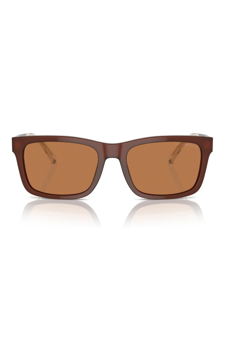 57mm Rectangular Sunglasses, Main, color, SHINY OPALINE BROWN / BROWN
