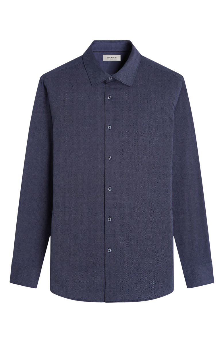 Bugatchi Jimmy OoohCotton<sup>®</sup> Herringbone Button-Up Shirt, Alternate, color, Black