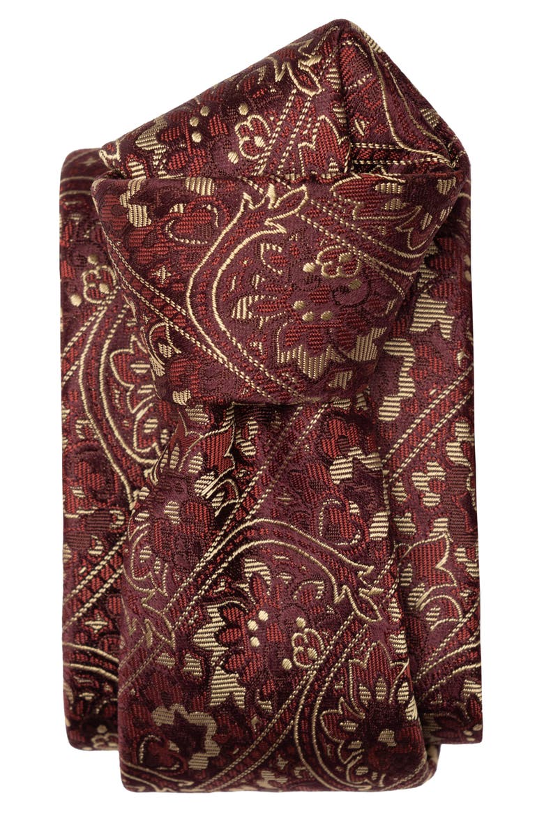 Caruso - Silk Jacquard Tie for Men, Main, color, Burgundy
