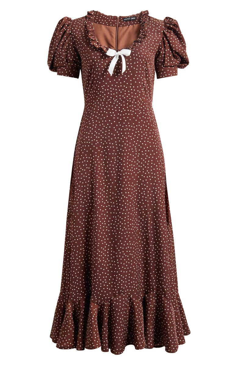 Sister Jane Knick Knack Ruffle Puff Sleeve Maxi Dress, Alternate, color, Brown