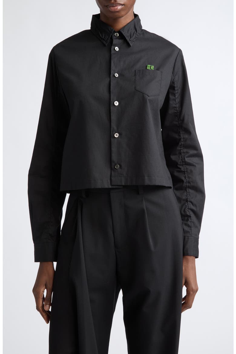 Boxy Crop Cotton Button-Up Shirt, Main, color, BLACK