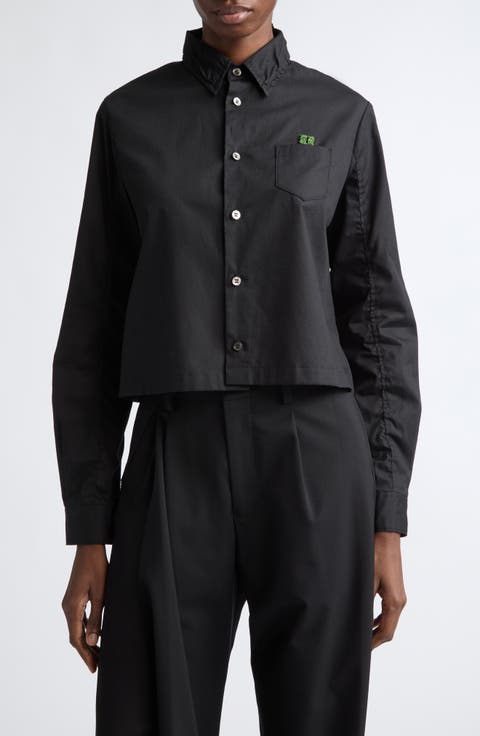 Boxy Crop Cotton Button-Up Shirt