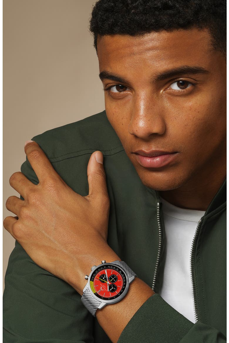 Simon Mesh Strap Chronograph Watch, 44mm, Alternate, color, SILVER BLACK AND RED