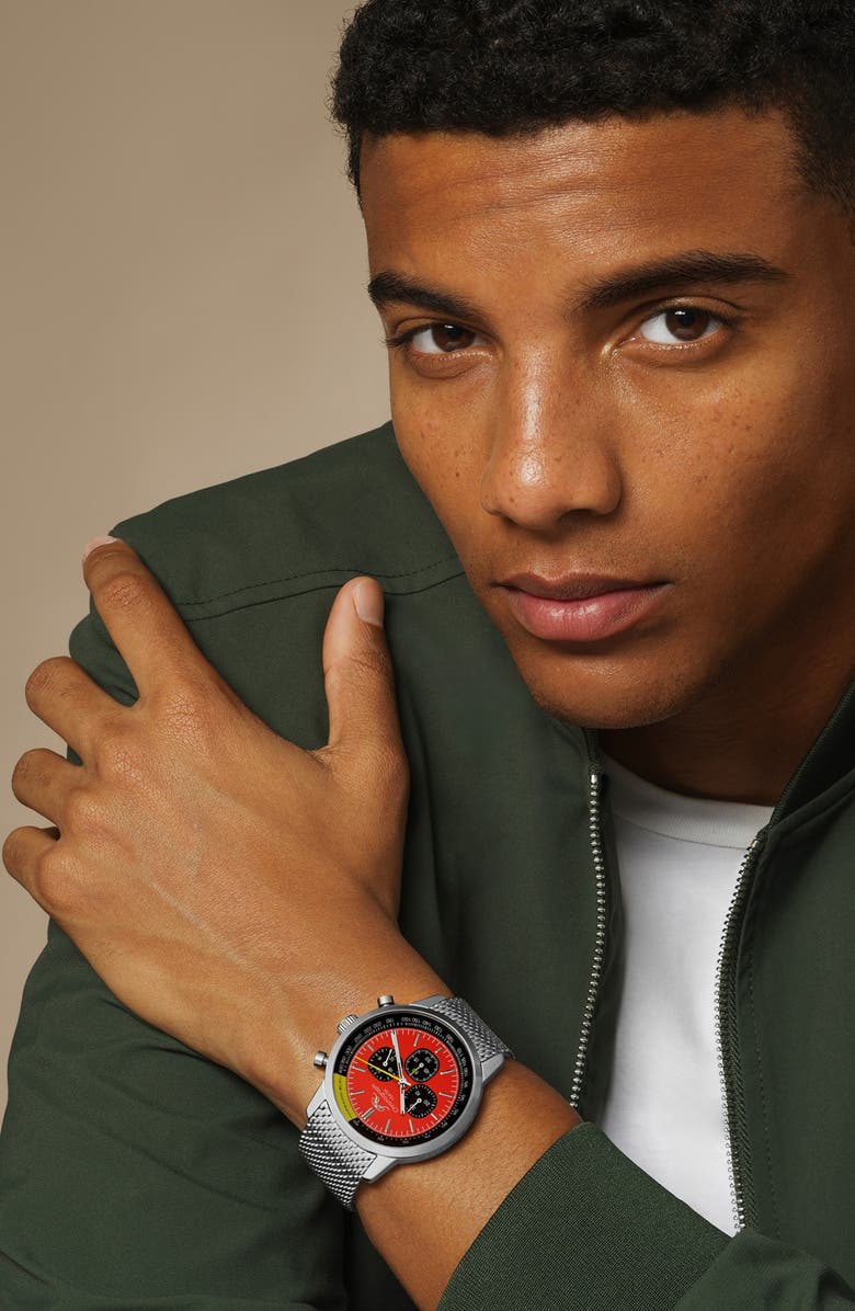 PORSAMO BLEU Simon Mesh Strap Chronograph Watch, 44mm, Alternate, color, Silver Black And Red