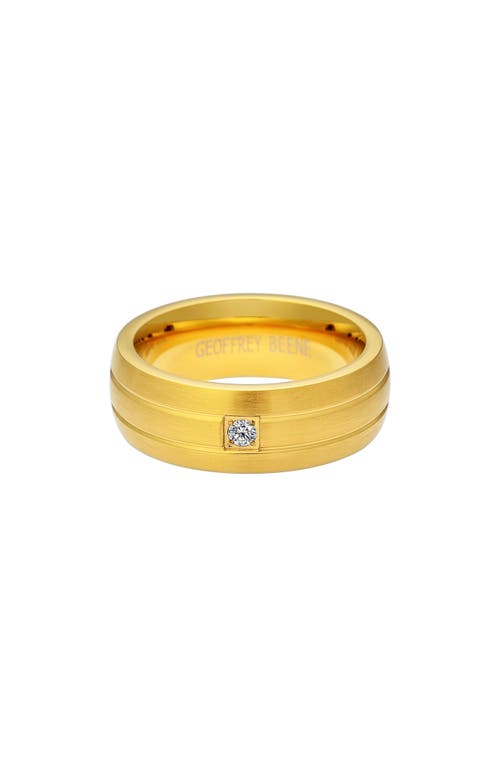 Geoffrey Beene Brushed Stainless Steel Cubic Zirconia Band Ring