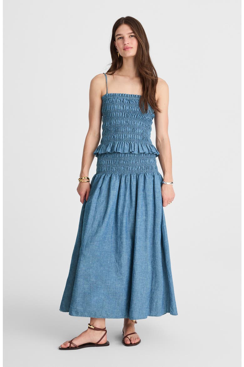 Smocked Denim Maxi Skirt, Alternate, color, BRINKLEY WASH