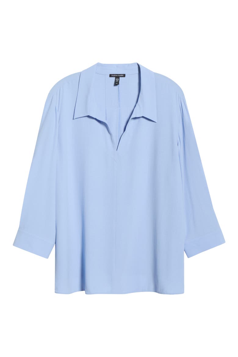 Split Neck Silk Top, Alternate, color, SKYLIGHT