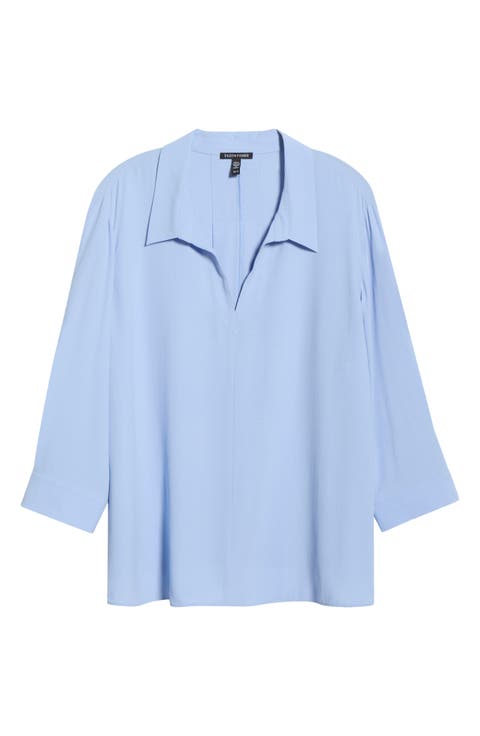 Split Neck Silk Top (Plus Size)