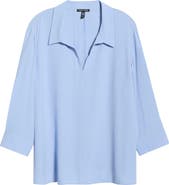 Eileen Fisher Split Neck Silk Top