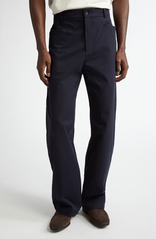 De Bonne Facture Wide Leg Brushed Cotton Work Pants in Navy 