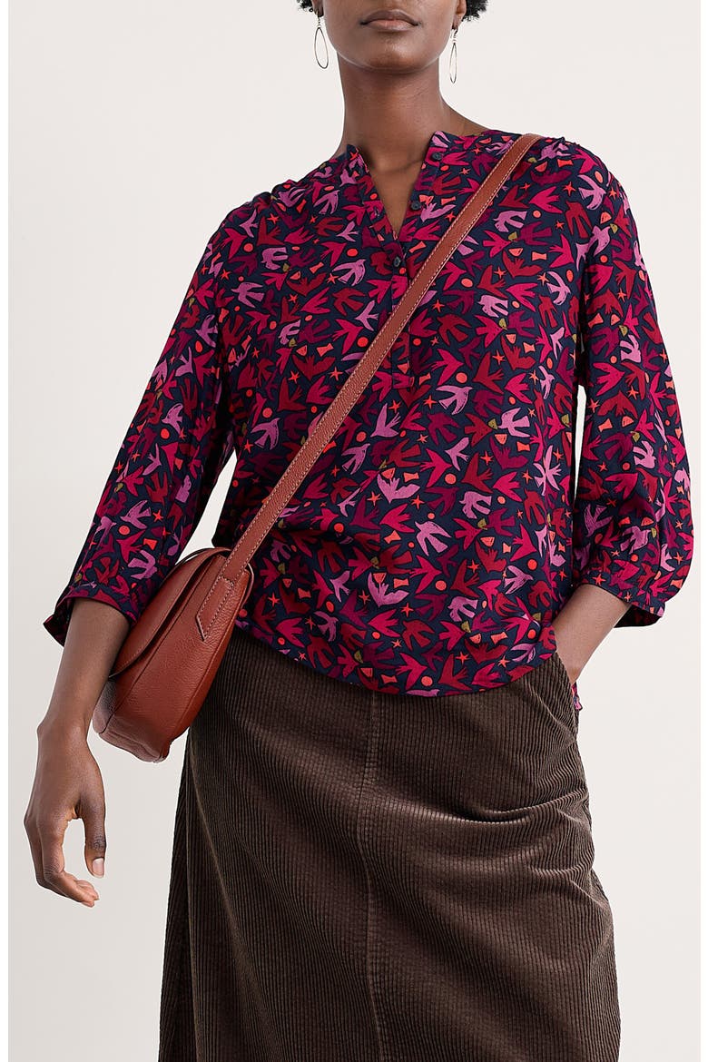Willow Path Bird Print Popover Top, Main, color, PAPER BIRDS JAM