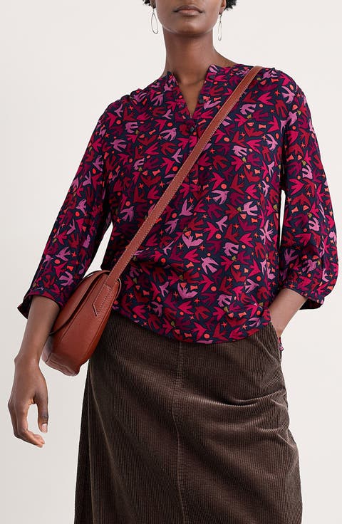 Willow Path Bird Print Popover Top