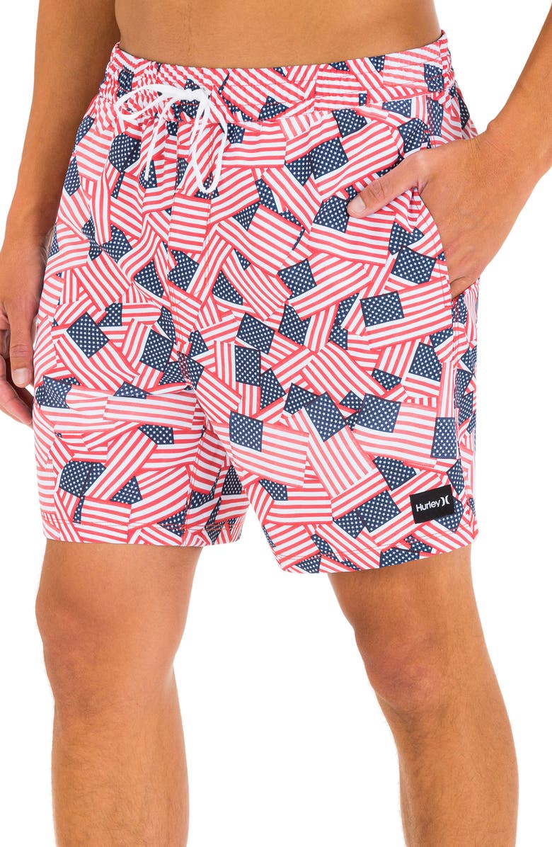 Hurley Cannonball Volley Swim Trunks, Alternate, color, True Red