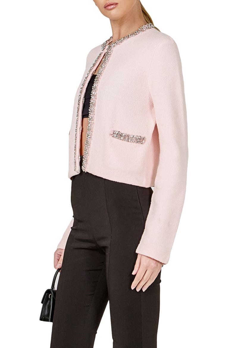 Bouclé Jewel Trim Cardigan, Alternate, color, PINK