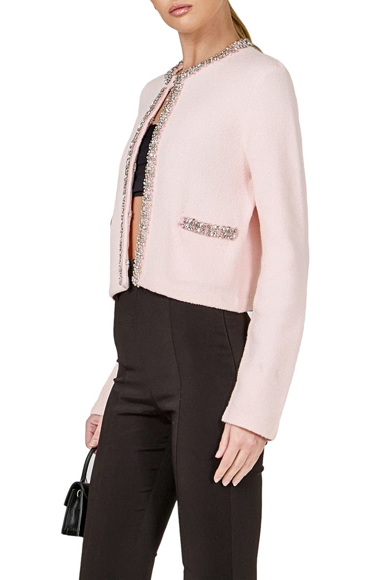 Endless Rose Bouclé Jewel Trim Cardigan, Alternate, color, Pink