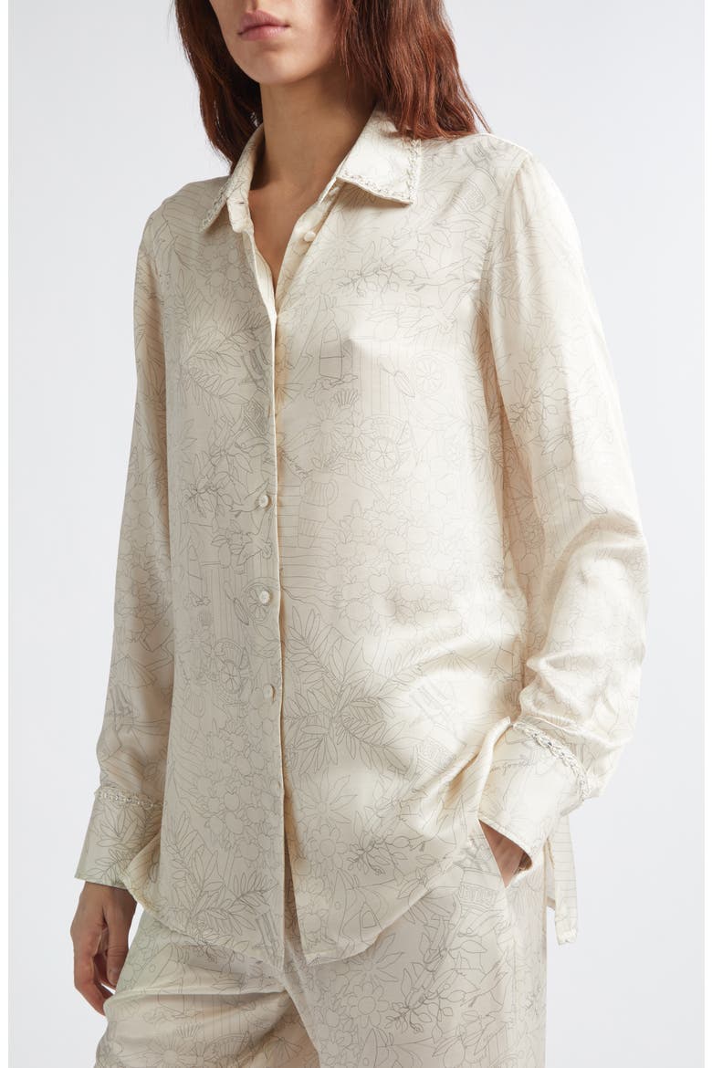 Journey Print Satin Button-Up Shirt, Alternate, color, PEARLED IVORY