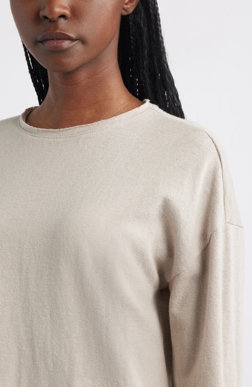 Treasure & Bond Roll Crewneck Boxy Long Sleeve Cotton Blend Top In Neutral