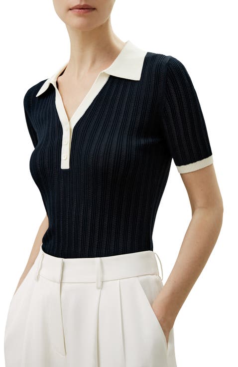 V Neck Ribbed Silk Knit Top