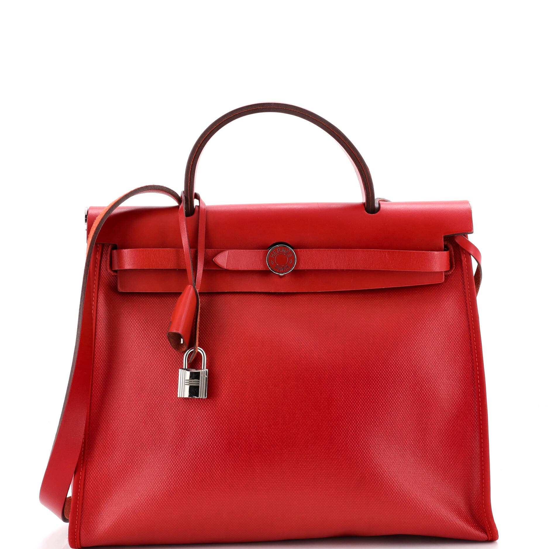 Pre-Owned Hermes Herbag Zip Berline Vache Canvas and Leather 31, Main, color, Rouge Piment