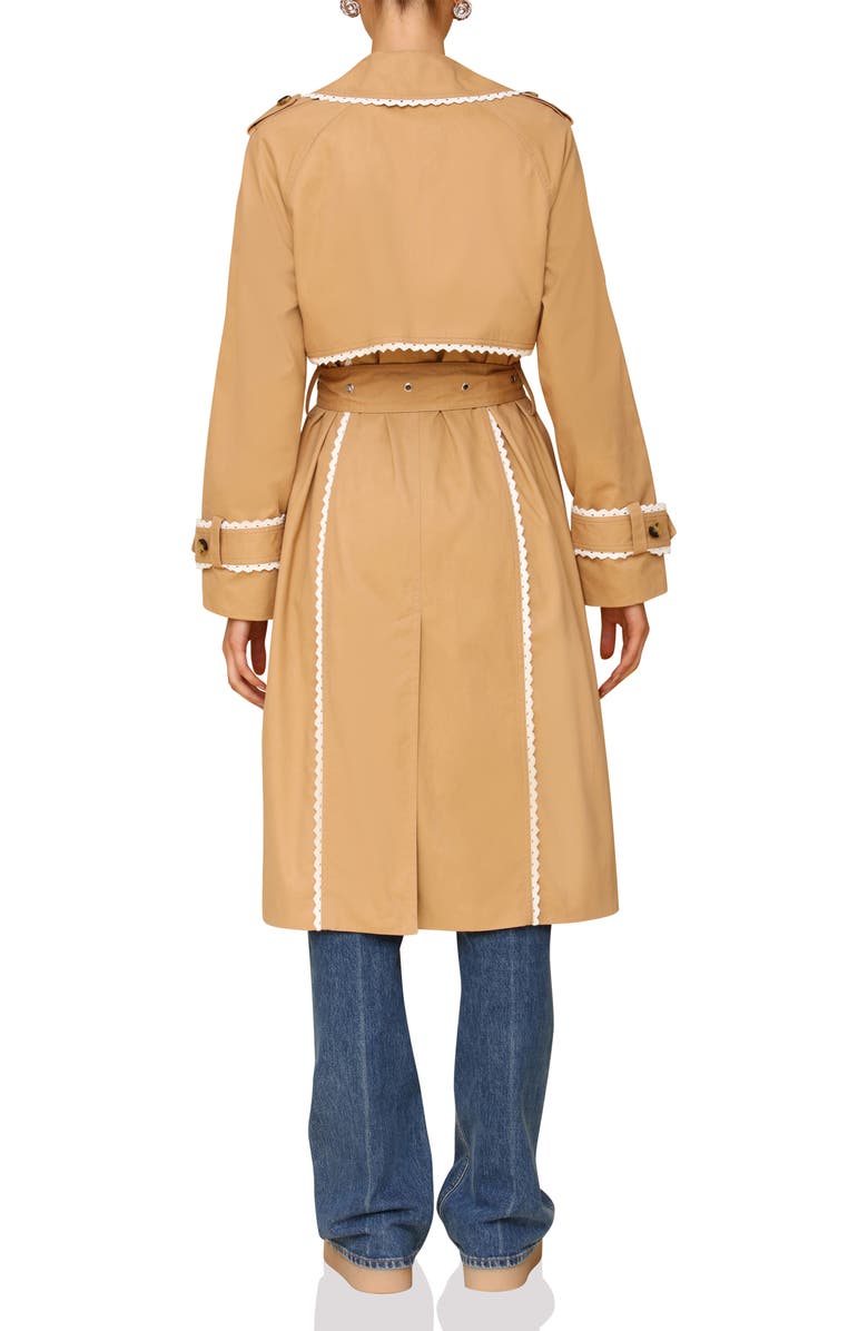 Avec Les Filles Lace Trim Double Breasted Cotton Trench Coat, Alternate, color,