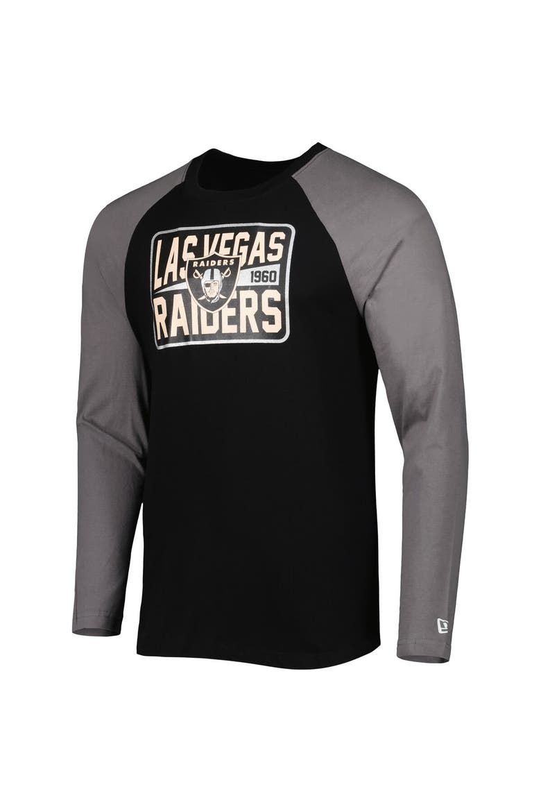 Men's New Era Black Las Vegas Raiders Current Raglan Long Sleeve T-Shirt, Alternate, color, Black