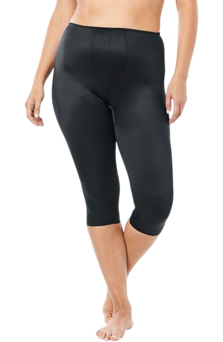 Rago Light Shaping Capri Pant Liner With Satin 4-Way Stretch, Alternate, color, Black