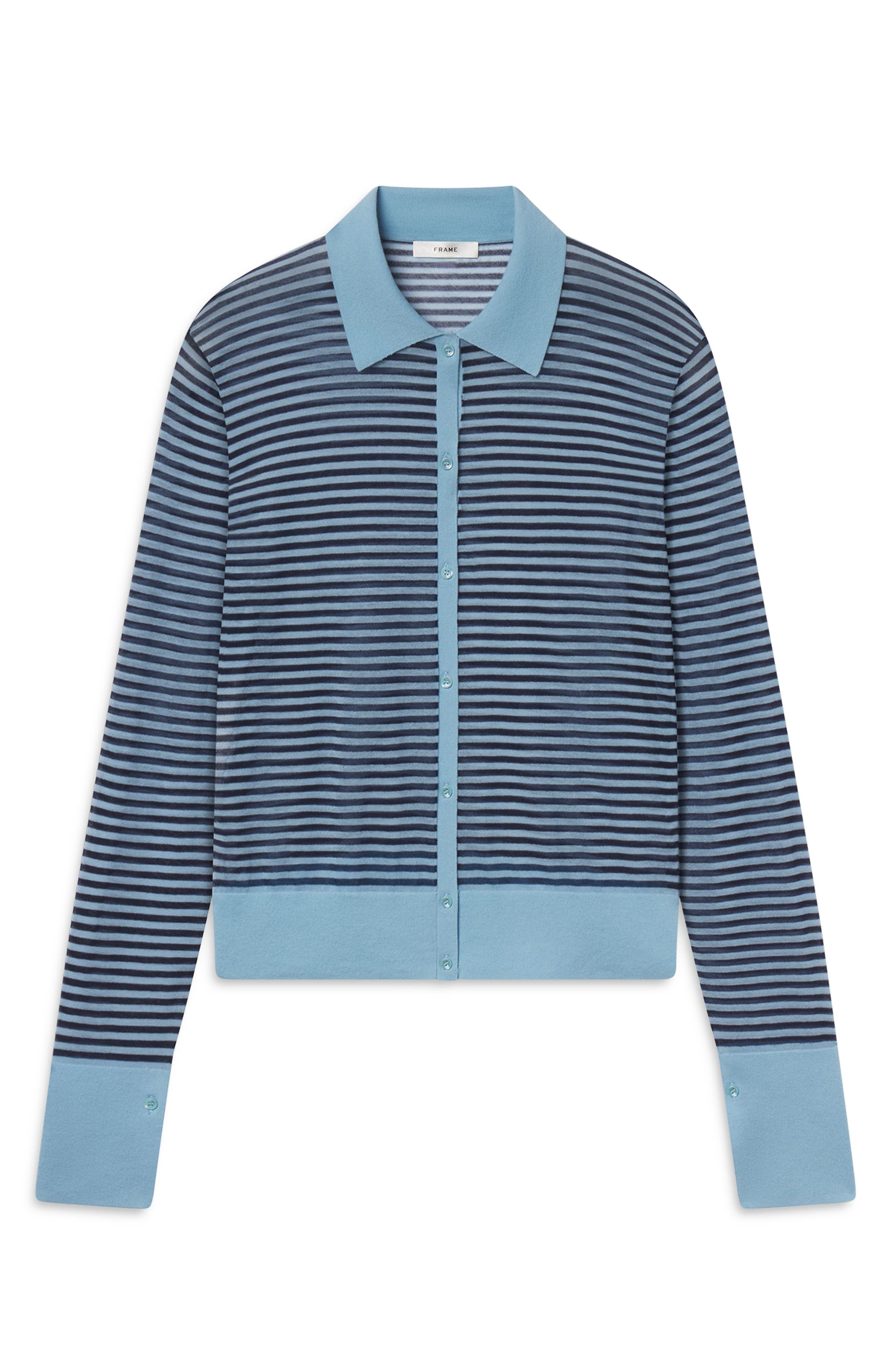 The Collared Stripe Cottpn Blend Cardigan