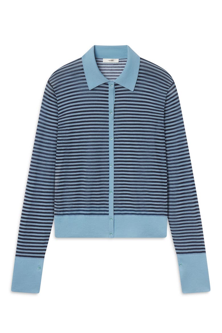 The Collared Stripe Cottpn Blend Cardigan, Main, color, POWDER BLUE MULTI