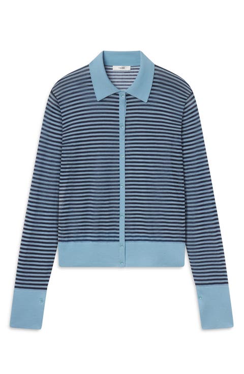 The Collared Stripe Cottpn Blend Cardigan