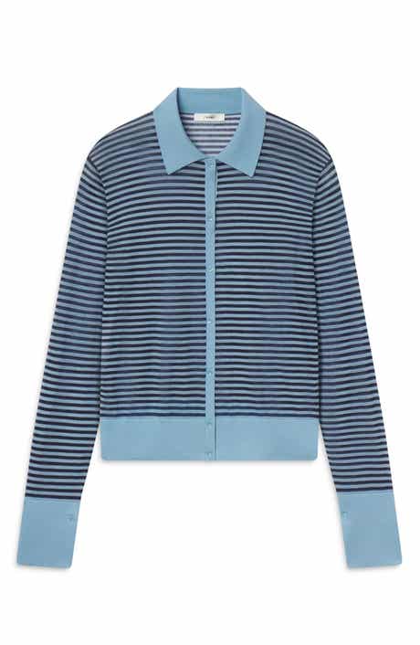 The Collared Stripe Cottpn Blend Cardigan