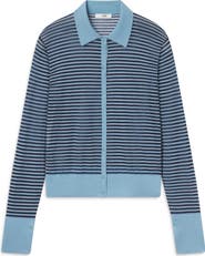 FRAME The Collared Stripe Cottpn Blend Cardigan