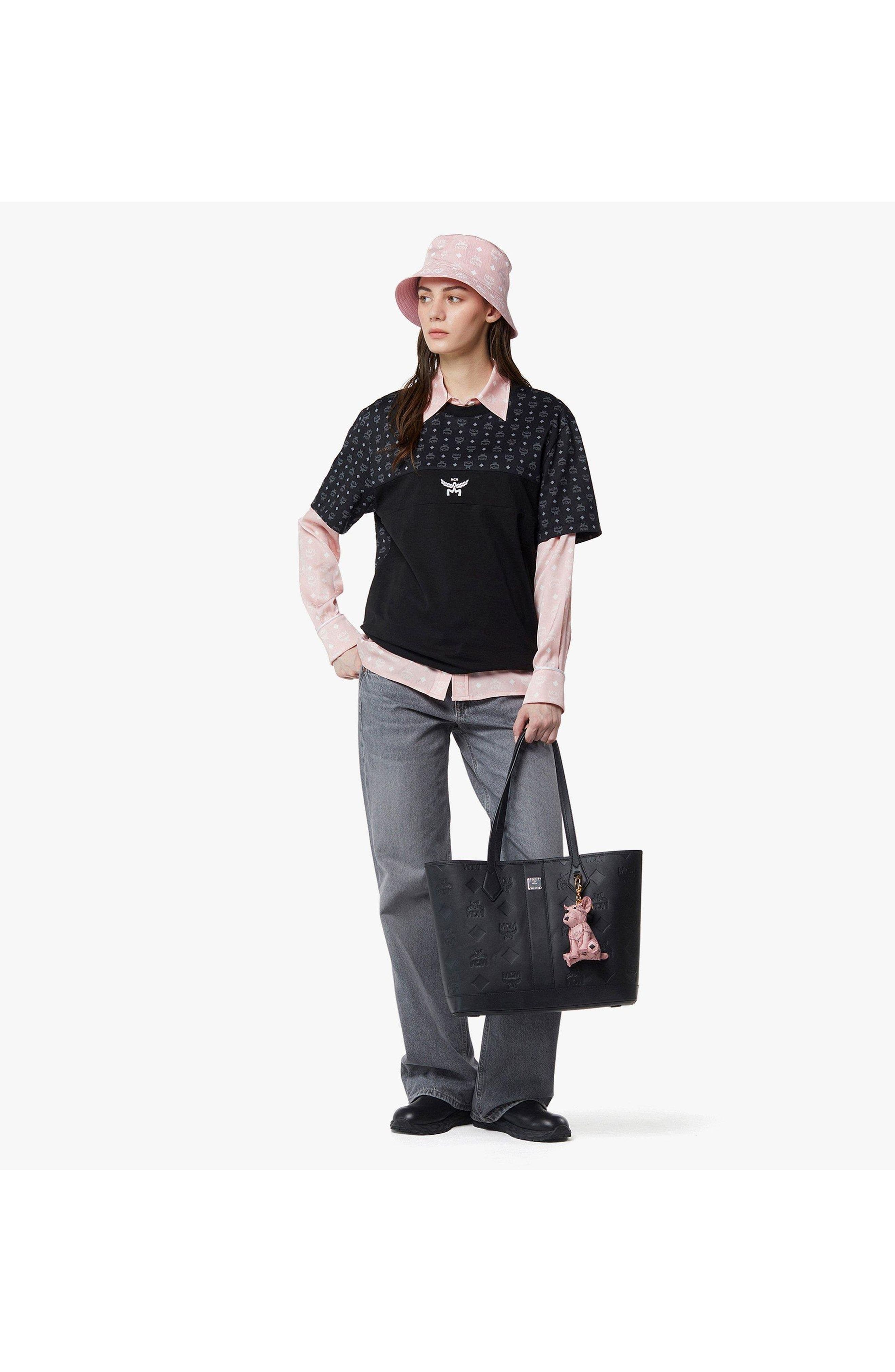 Medium New Liz Shopper in Embossed Monogram Leather, Alternate, color, Black