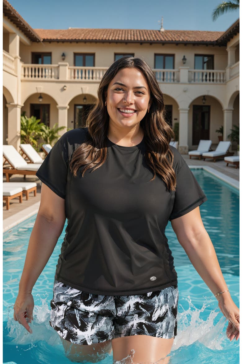 Plus Size Loose Fit Adele Swim Top, Alternate, color, Black