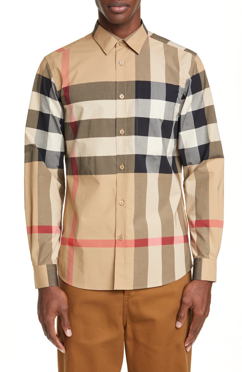 Burberry Somerton Check Button-Up Shirt, Main, color, 