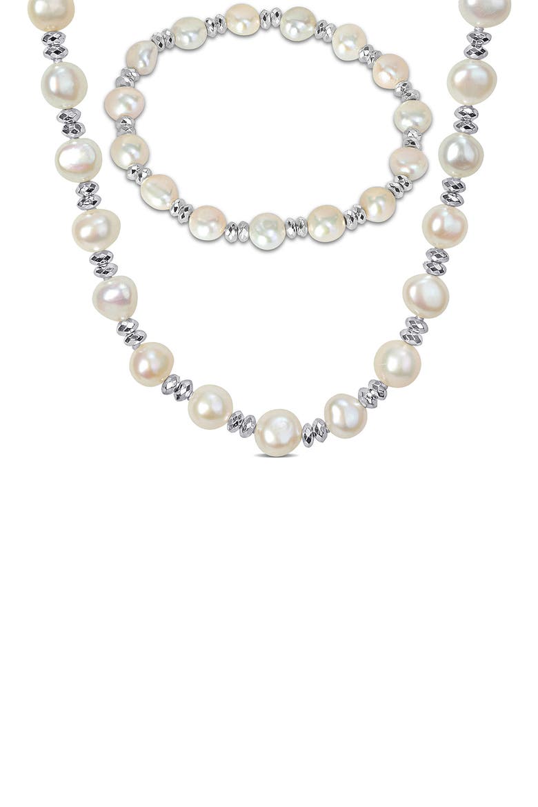 Cultured Freshwater Pearl Beaded Necklace & Bracelet Set, Main, color, WHITE