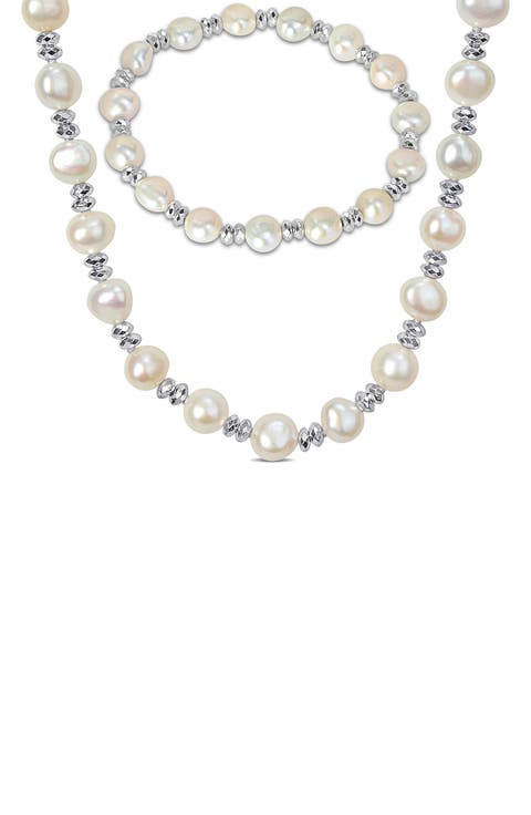Cultured Freshwater Pearl Beaded Necklace & Bracelet Set