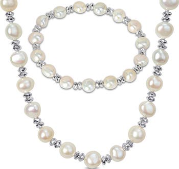 Cultured Freshwater Pearl Beaded Necklace & Bracelet Set
