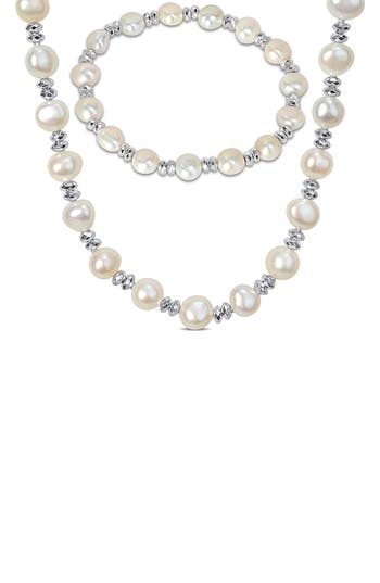 Delmar Cultured Freshwater Pearl Beaded Necklace & Bracelet Set In Metallic