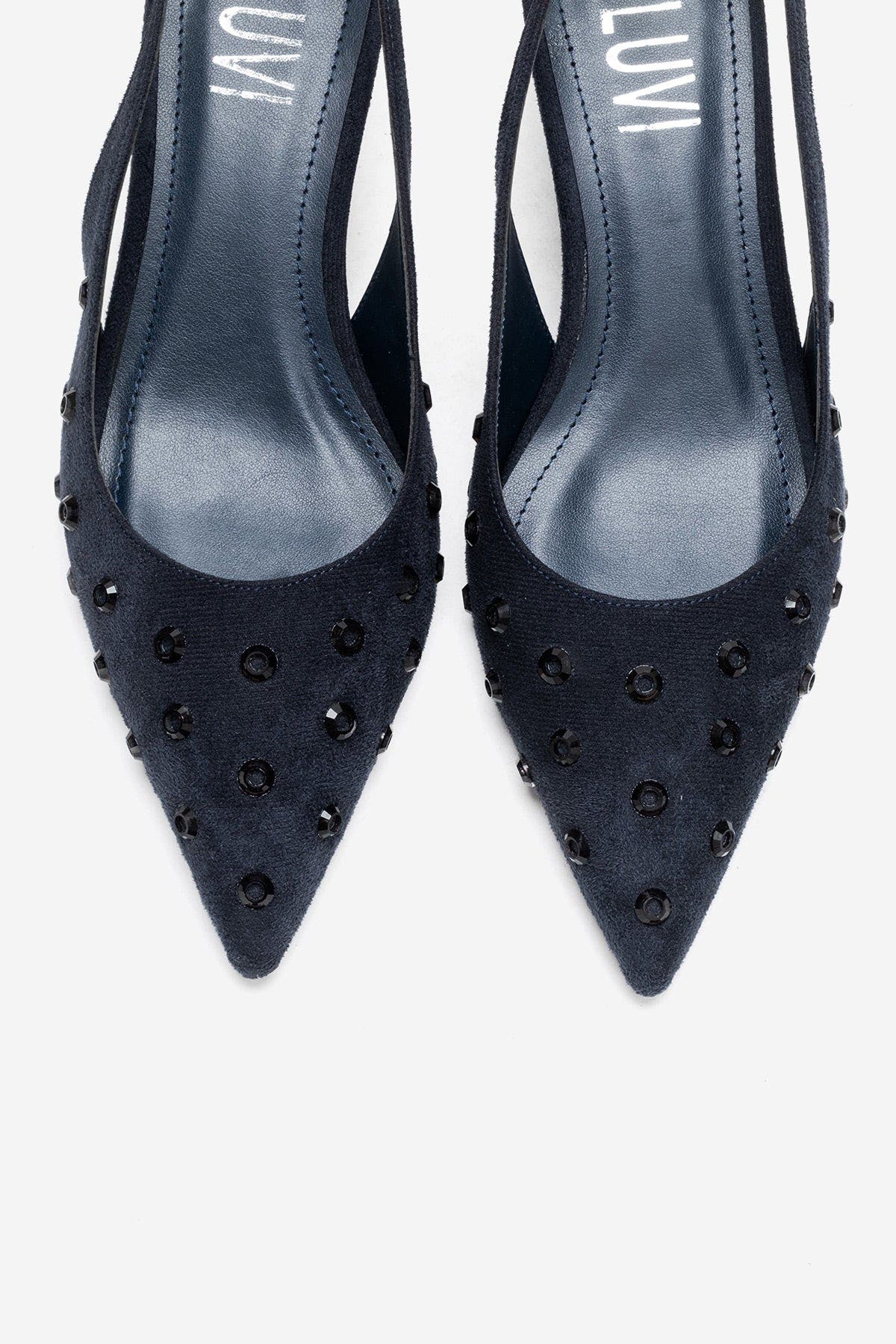 Prologue Shoes Lorex Embellished Stiletto Slingback Pump, Alternate, color, Navy Suede