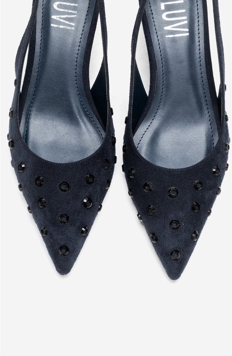 Prologue Shoes Lorex Embellished Stiletto Slingback Pump, Alternate, color, Navy Suede